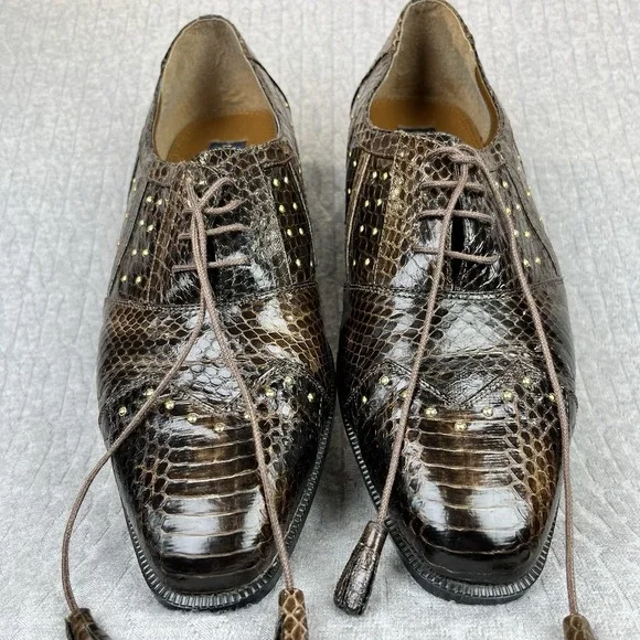 Giorgio Brutini genuine snake skin Men (9) extremely rare gold studs dress shoes